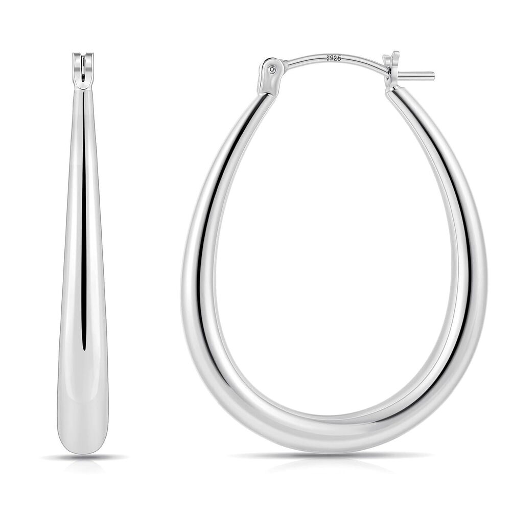 Silver Chunky Hoop Earrings for Women, 14K White Gold Plated Oval Hoop